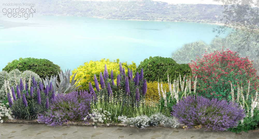 Render di un progetto di giardino mediterraneo di Maddalena Franzosi